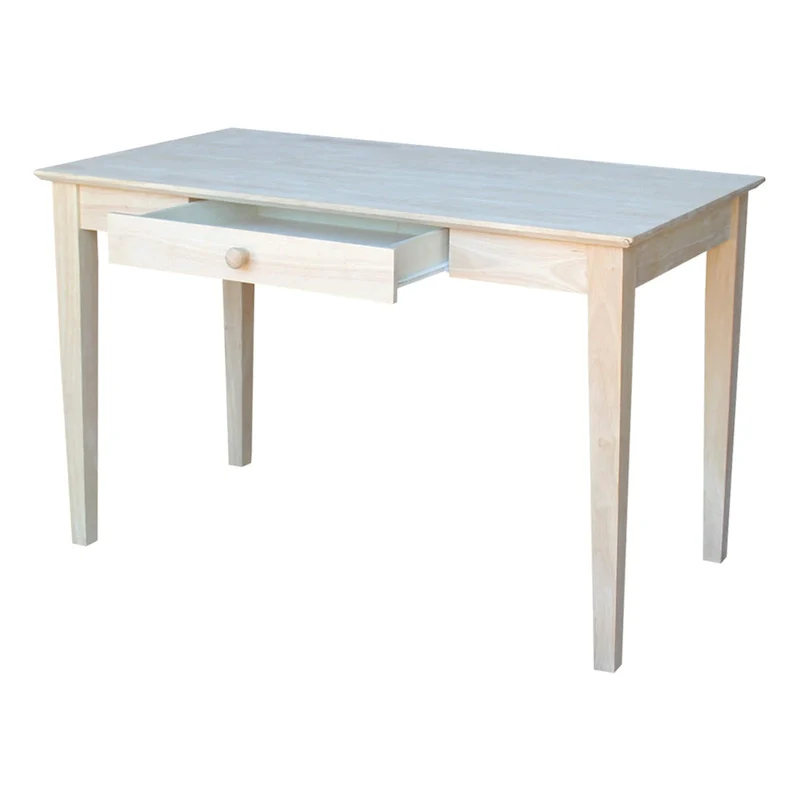 Solid Parawood Writing Desk with Drawer – Unfinished / Espresso / Beach White / Washed Gray Taupe