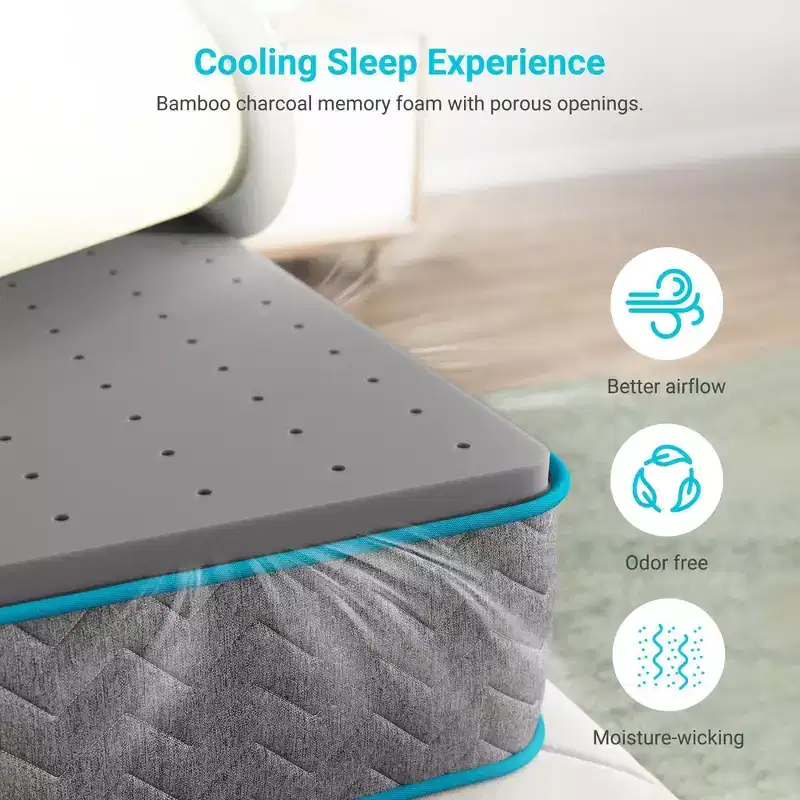 Serweet 14 inch Breathable Bamboo Charcoal Hybrid Mattress King