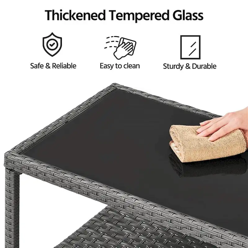 Yaheetech Wicker 2-Layer Patio Rattan Table with Tempered Glass Top