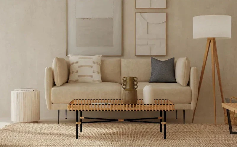 Natural Rattan Coffee Table with Black Iron Base