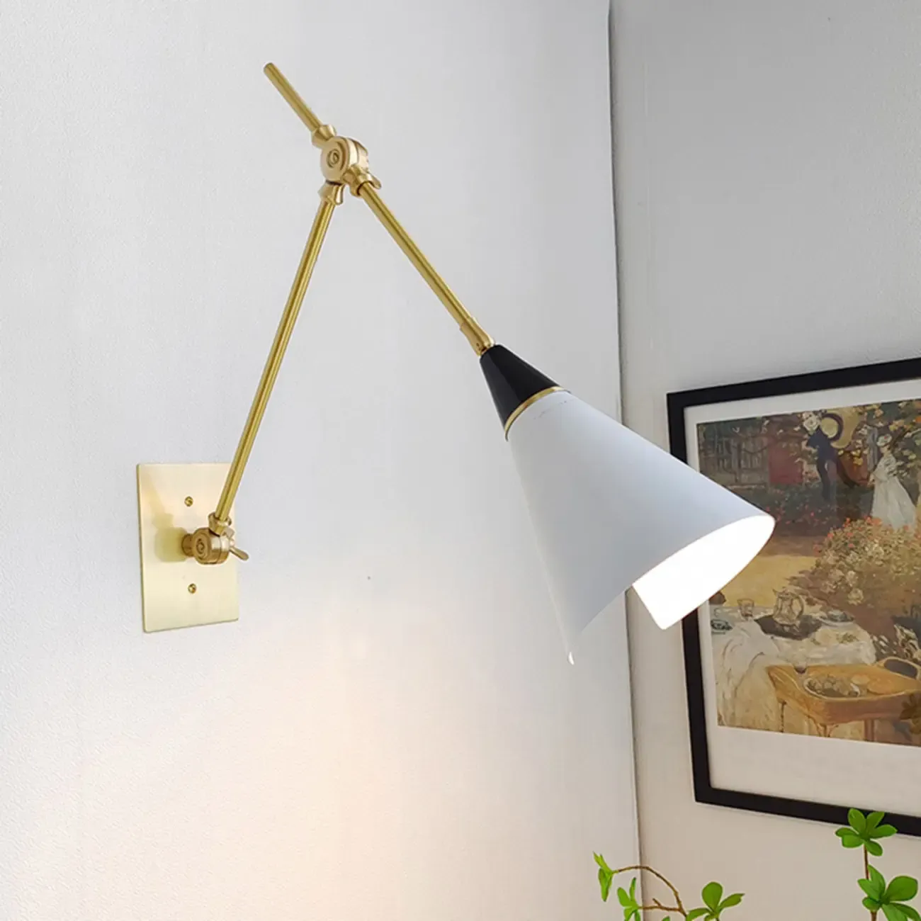 Adjustable Trendy White Cone Swing Arm Wall Sconce