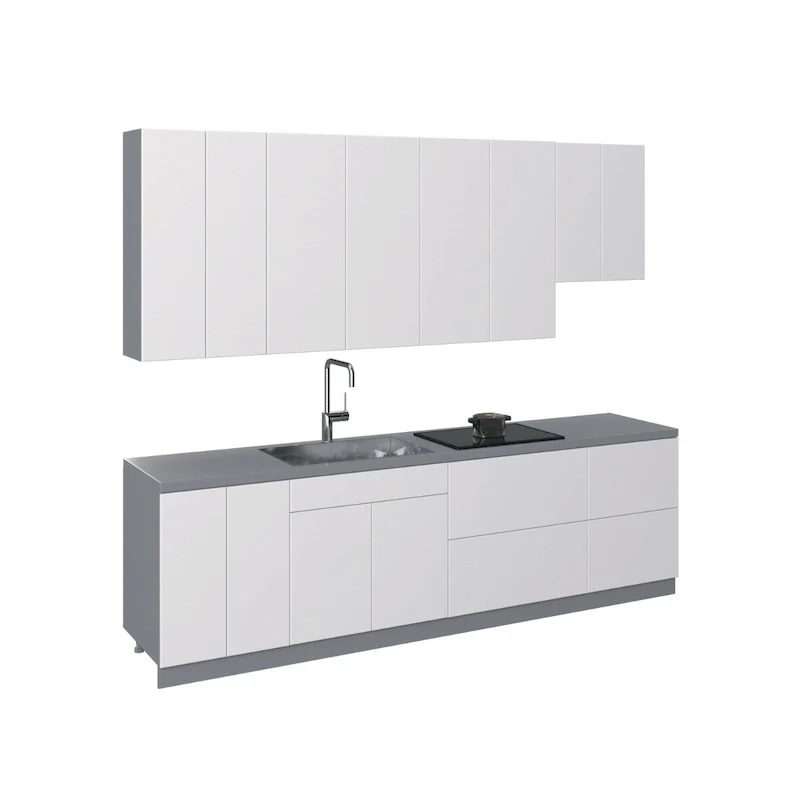 White Gloss Contemporary Kitchen Cabinet Set, 9.5 Ft Wide