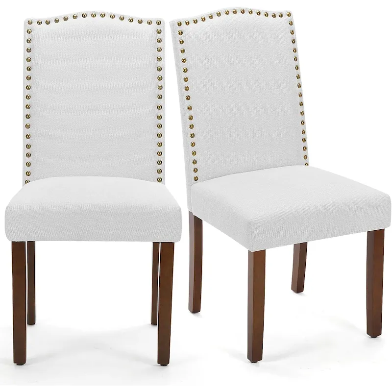 Upholstered Dining Chairs Set of 2, Modern Upholstered Fabric Dining Room Chair with Nailhead Trim and Wood Legs