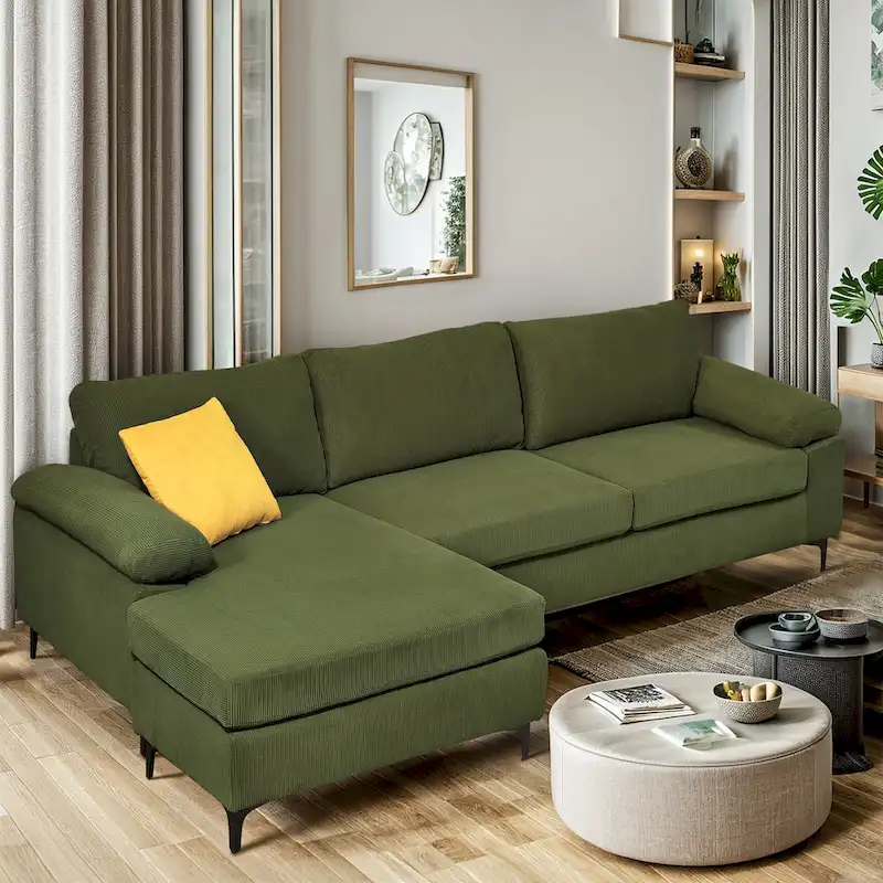 Modern Polyester Convertible Chaise Sofa with Metal Legs for Living Room