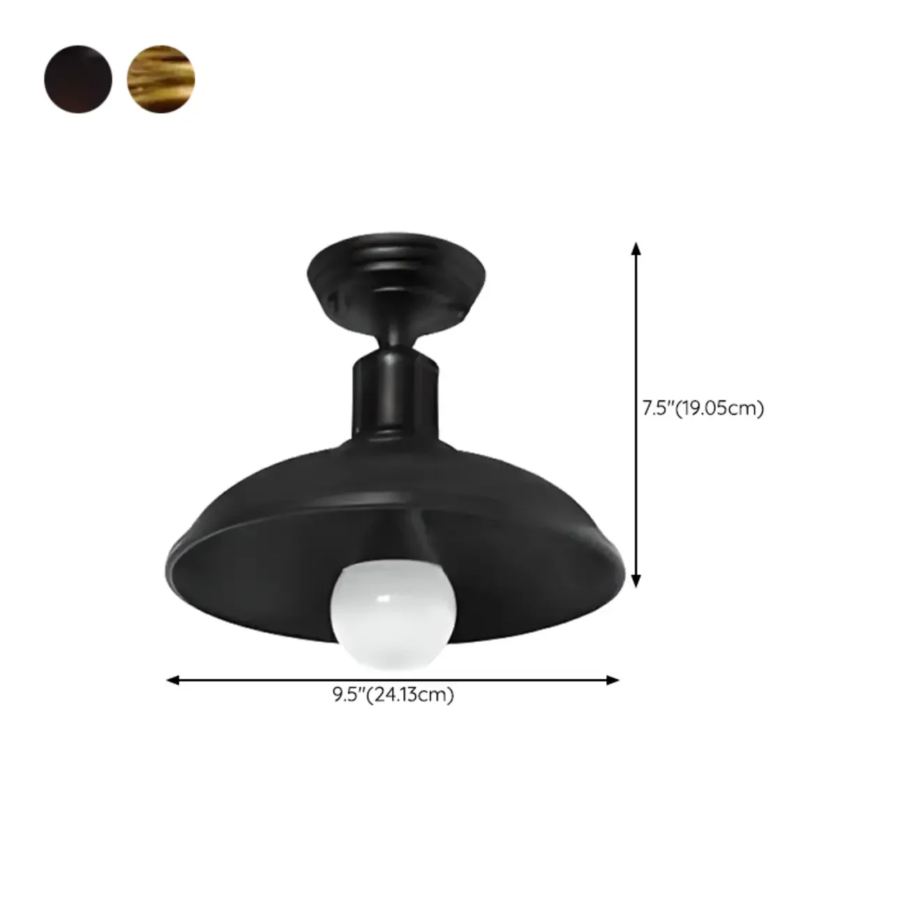 Industrial LED Semi Flush Ceiling Light with Black Iron Shade