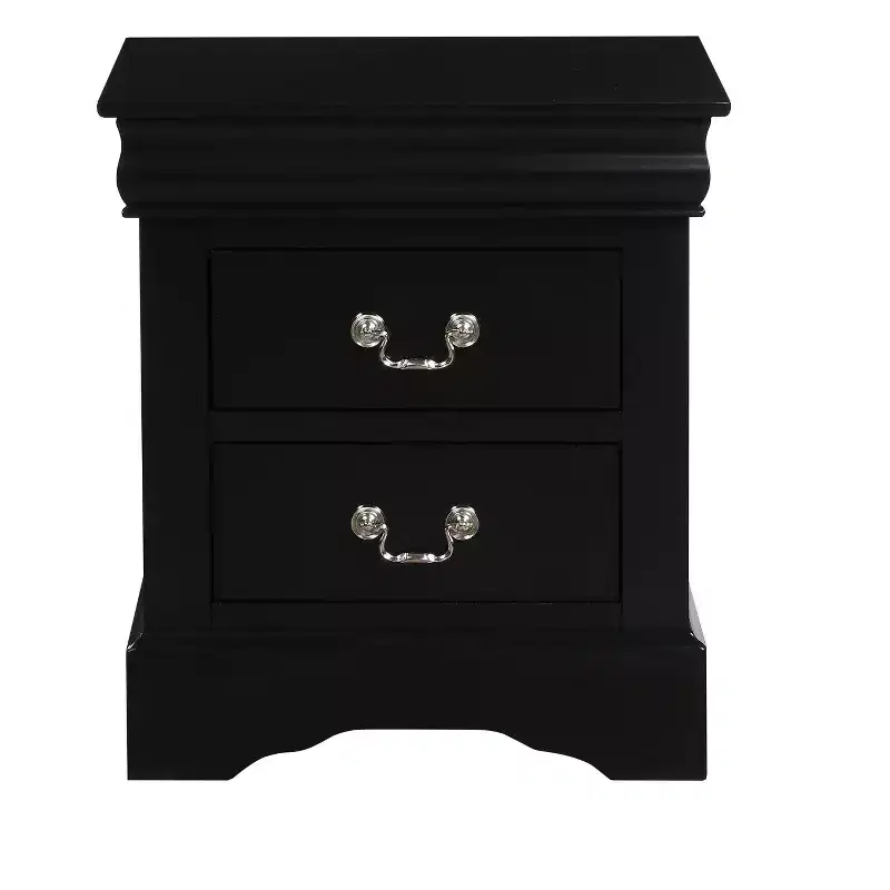 Black Finish Traditional Bedroom Wooden Nightstand 1pc Louis Philippe Style Furniture Two Drawers Storage