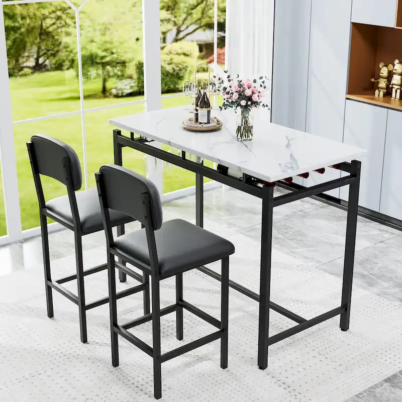Modern Style 3-Piece Dining Set with Rectangular Table and 2 Upholstered Dining Chairs
