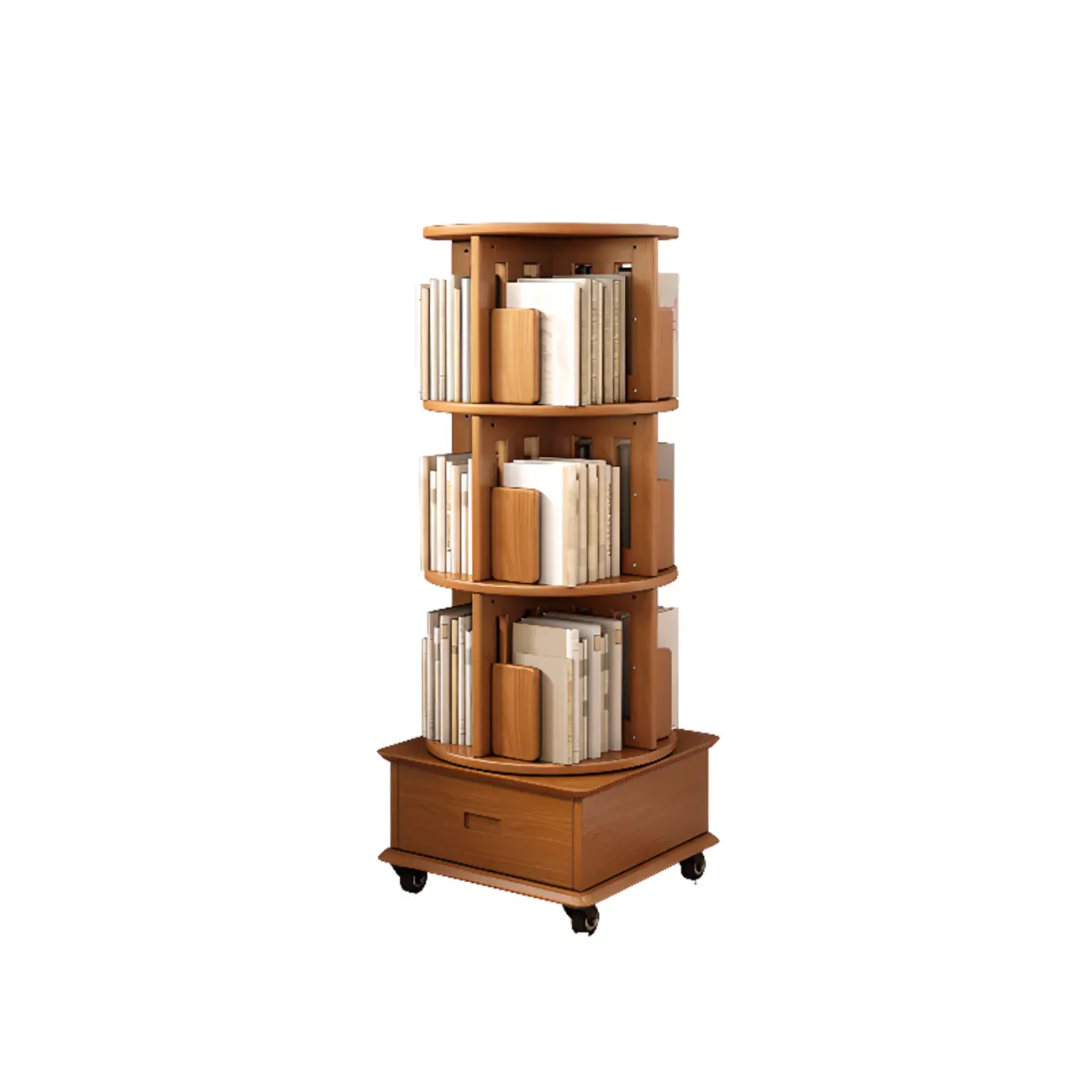 Medium Rotatable Nut-brown Wooden Vertical Bookcase