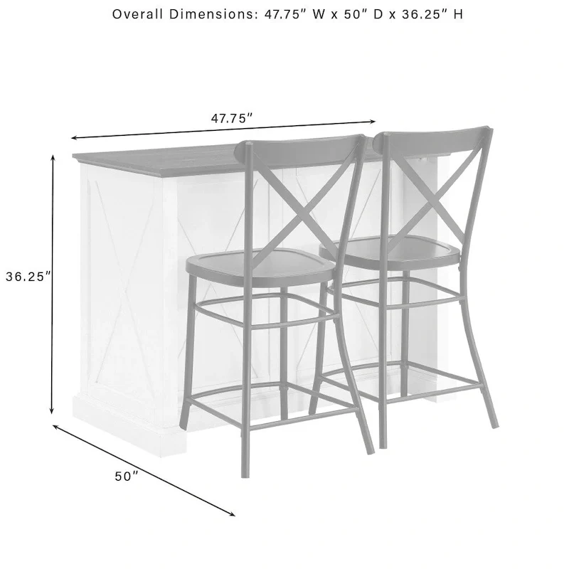 Clifton Kitchen Island W/Camille Stools - 50d x 47.75w x 36.25h