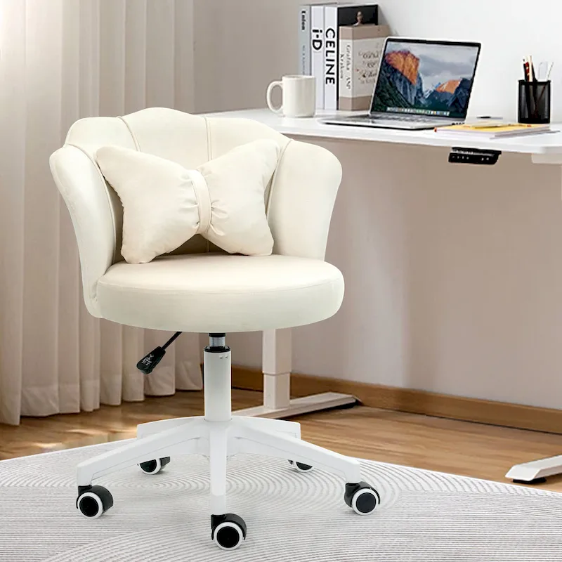 Pink / White / Grey / Black Velvet Swivel Office Chair with Lumbar Pillow, Flower Back, Single