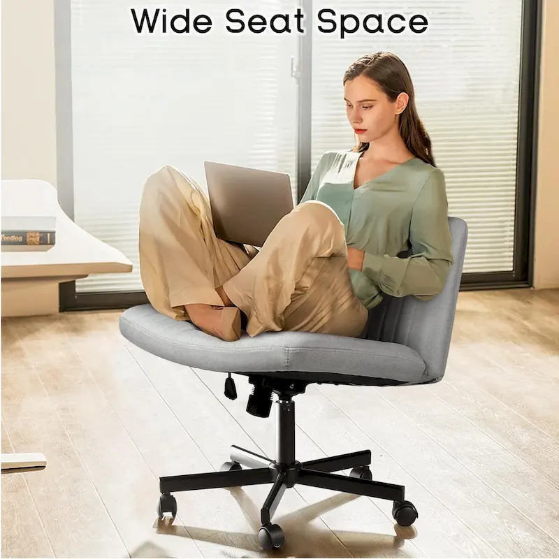 Bossin Criss Cross Chair Armless Office Desk Chair with Wheels,Fabric Padded Cross Legged Chair, Swivel Wide Seat Vanity Chair