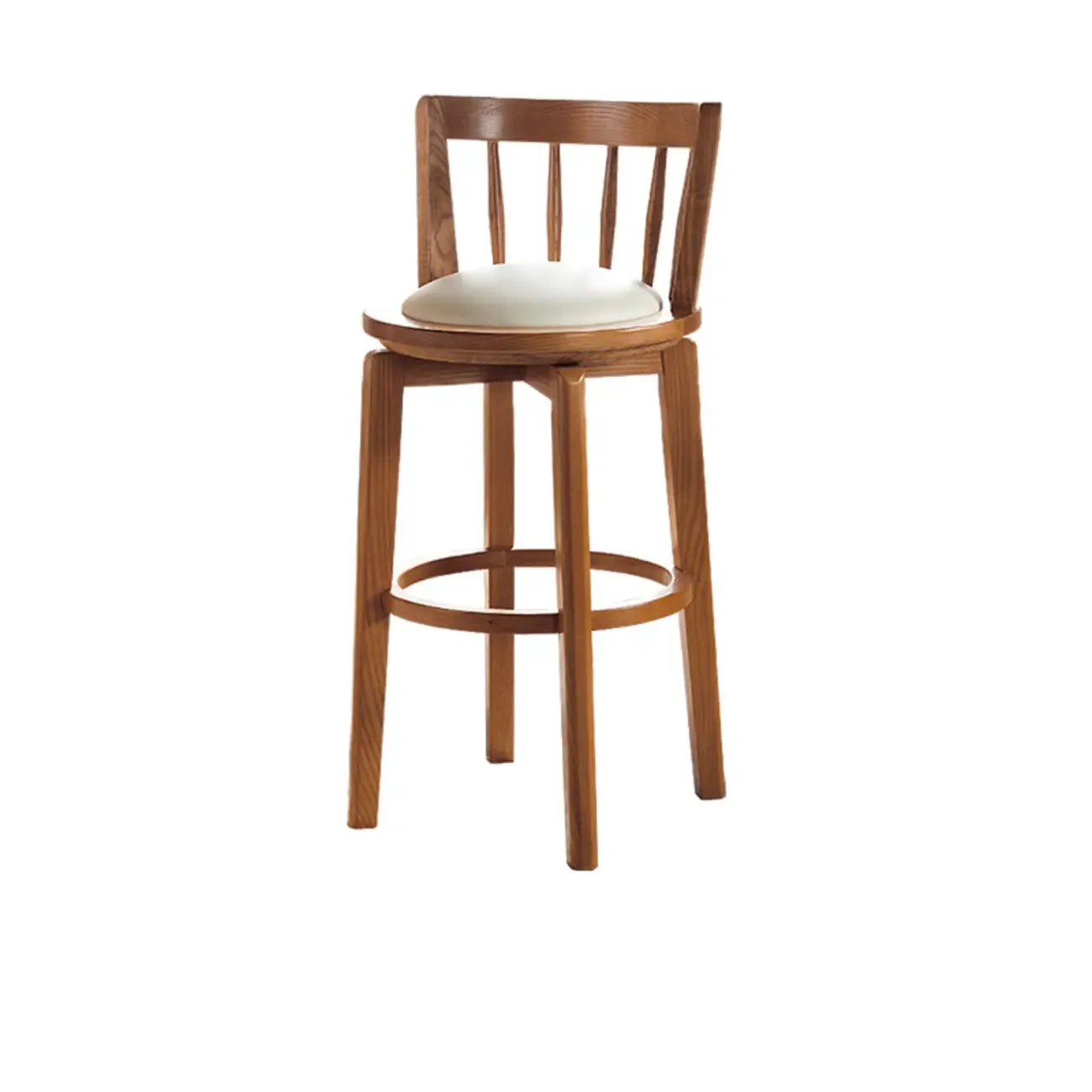 Mid-century Modern Wooden Swivel Bar Stool Upholstered