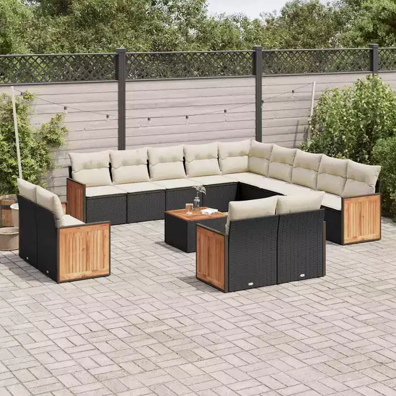 vidaXL 14 Piece Patio Sofa Set with Cushions Black Poly Rattan