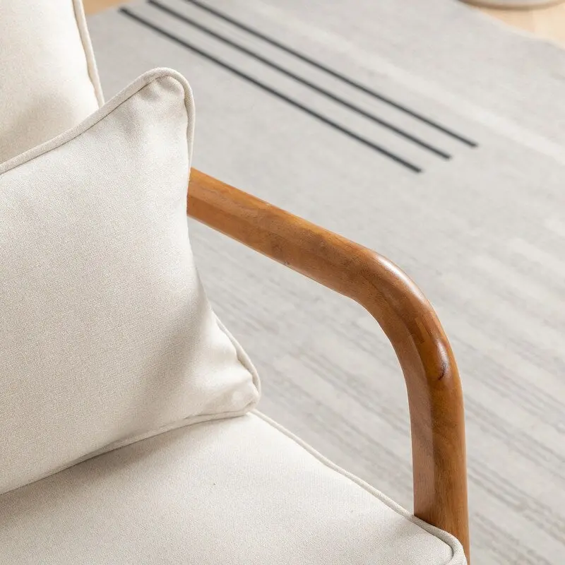 SEYNAR Mid Century Boucle Uplostered Soild Wood Accent Armchair with Pillow