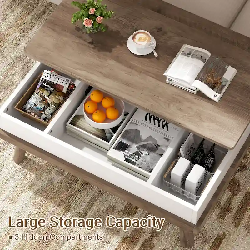 Futzca Wood Coffee Table with Hidden Compartment