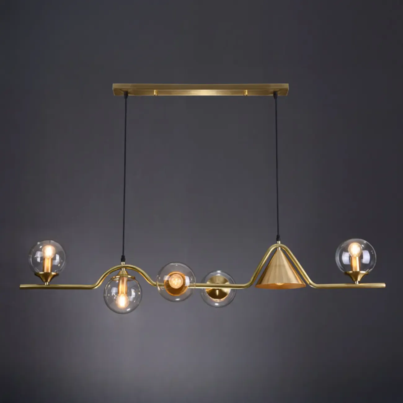 Dining Area Modern Brass Glass LED Island Pendant Light