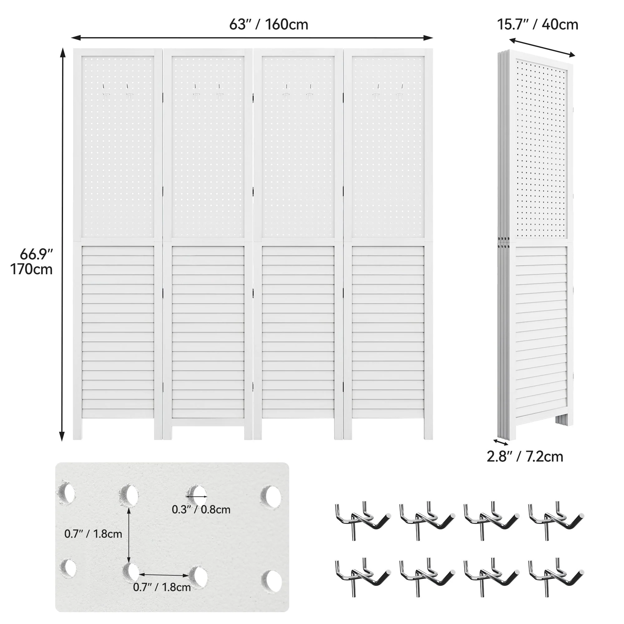 Moasis 67 White 4-Panel Wood Room Screen Divider