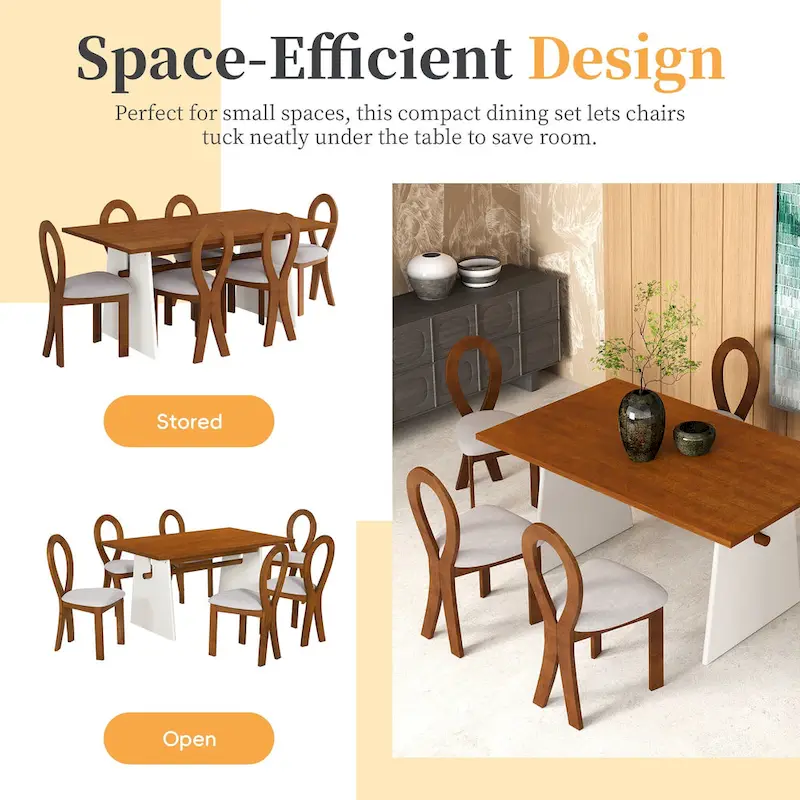 Modern 7-Piece Dining Table Set with 6 Upholstered Chairs