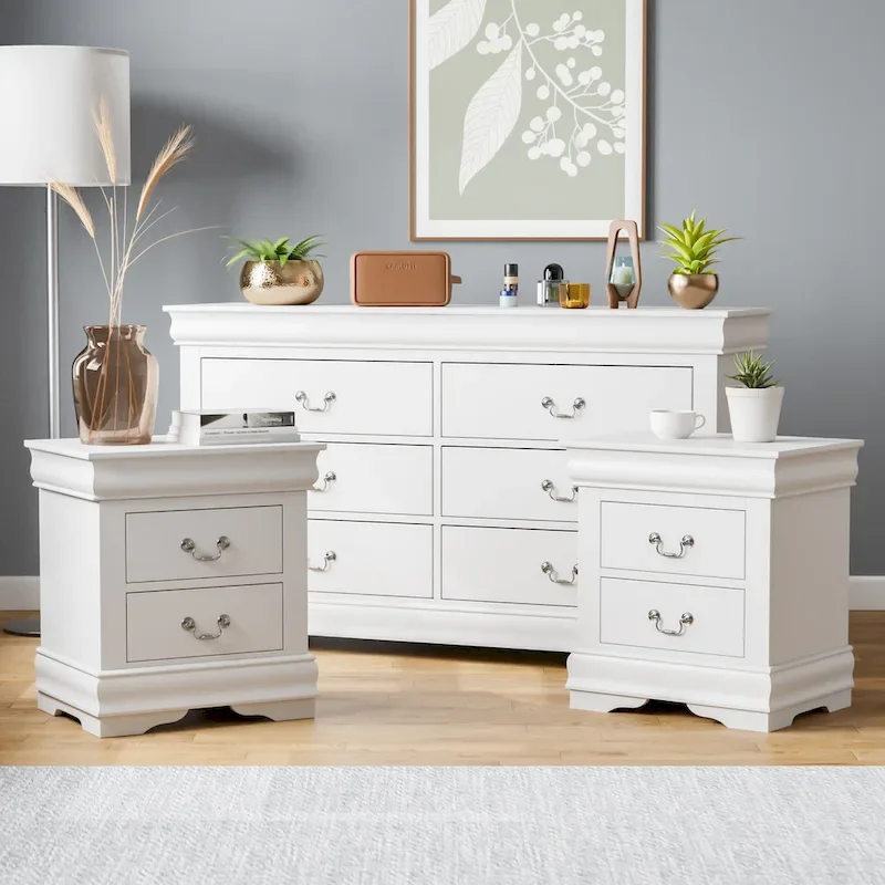 Devi Traditional Solid Wood Nightstand and Dresser