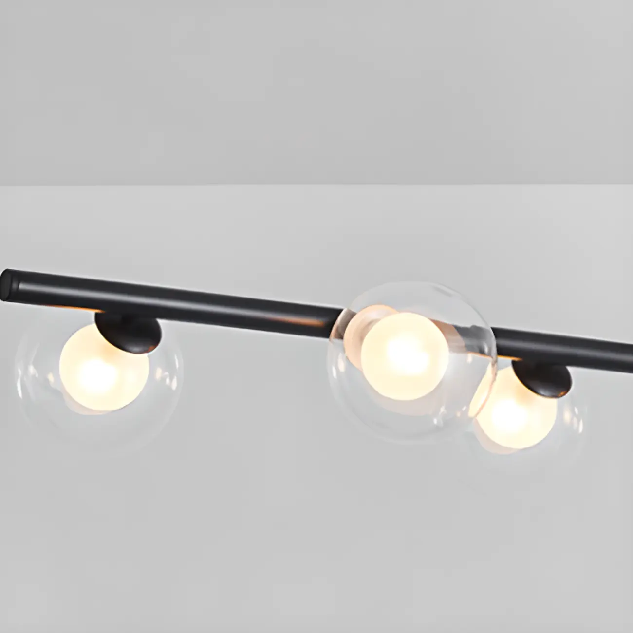 Gold Linear Island Light with 6 Lights Transparent Glass Globe Shades