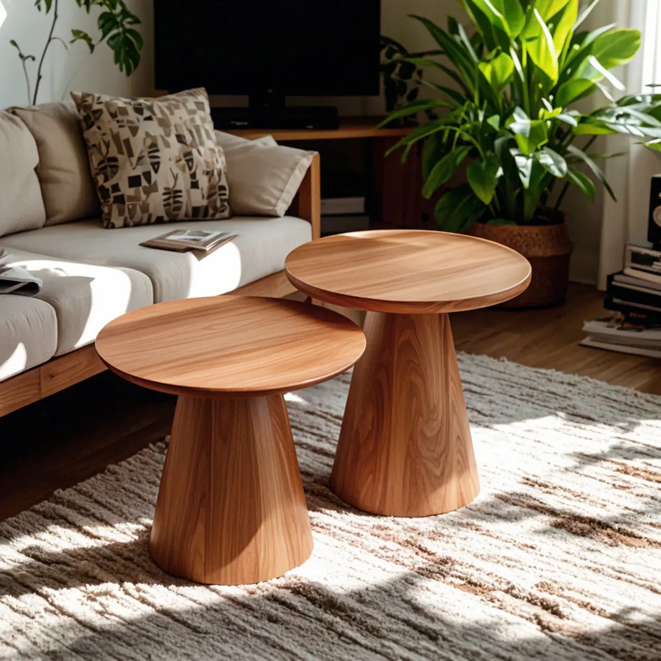 Dark Walnut Elegant Round Wood Coffee Table