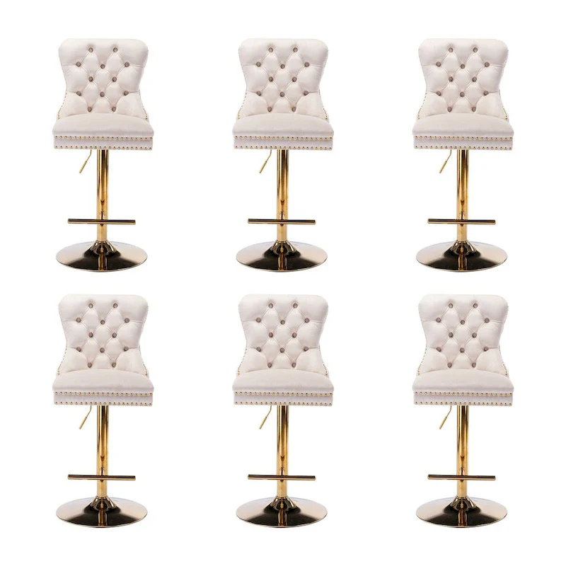 Thick Golden Swivel Velvet Bar Stools Set of 6