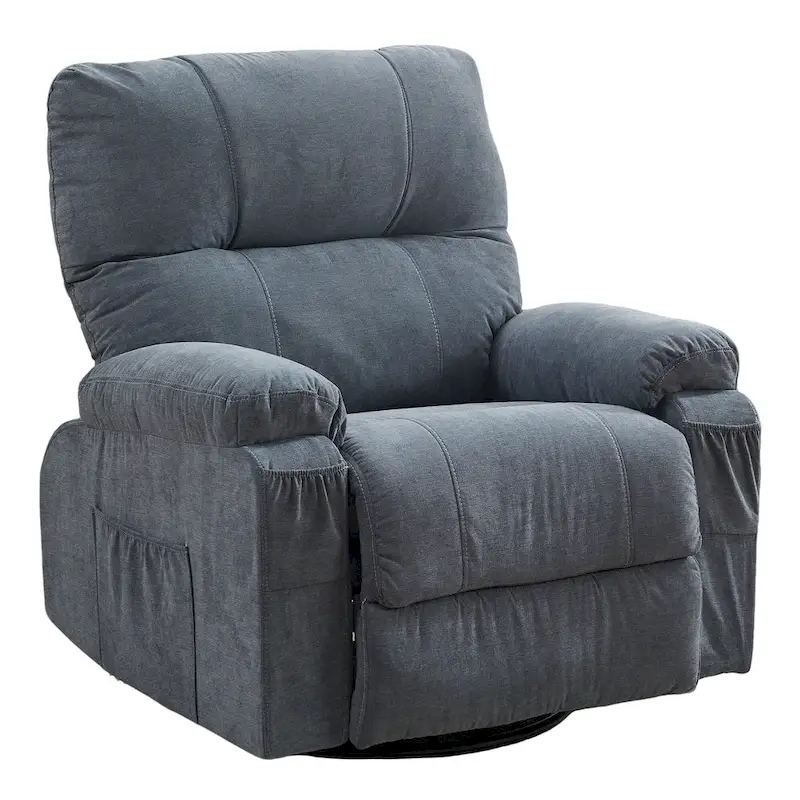 360 Swivel Manual Recliner Single Sofa Chair Fabric Lounge Chair with Pull Out Footrest and Side Pockets