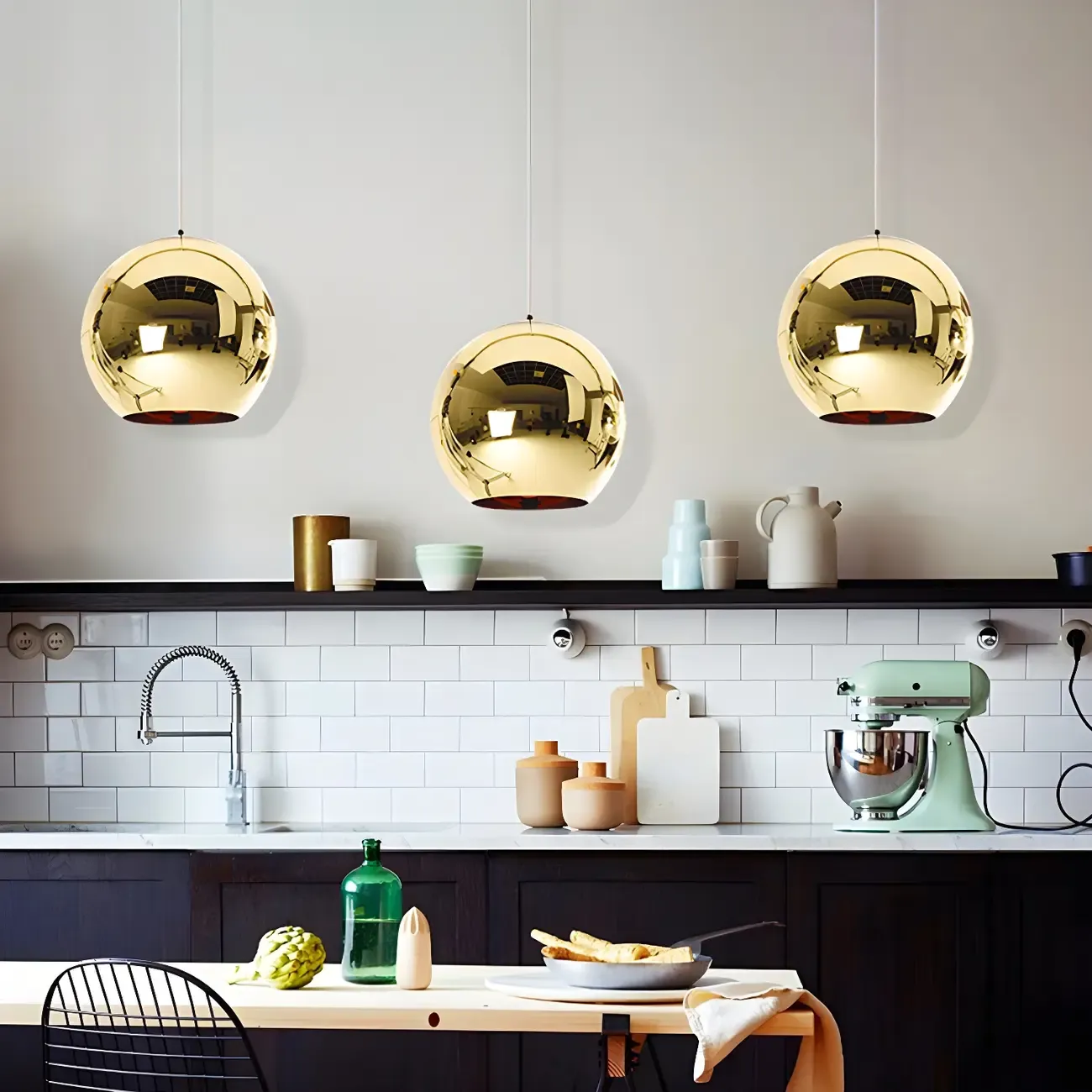 Mirrored Glass Globe Kitchen Hanging Pendant Light