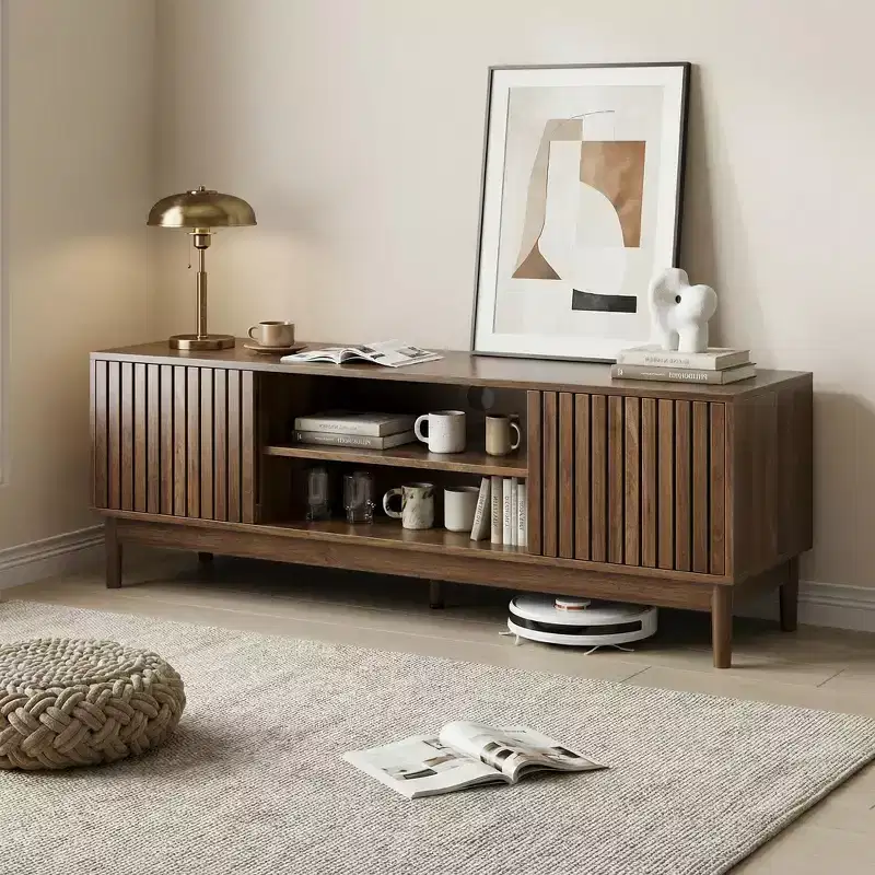 GDFStudio Rajesh Modern Wooden 55 TV Stand with Open Shelves and Cable Hole