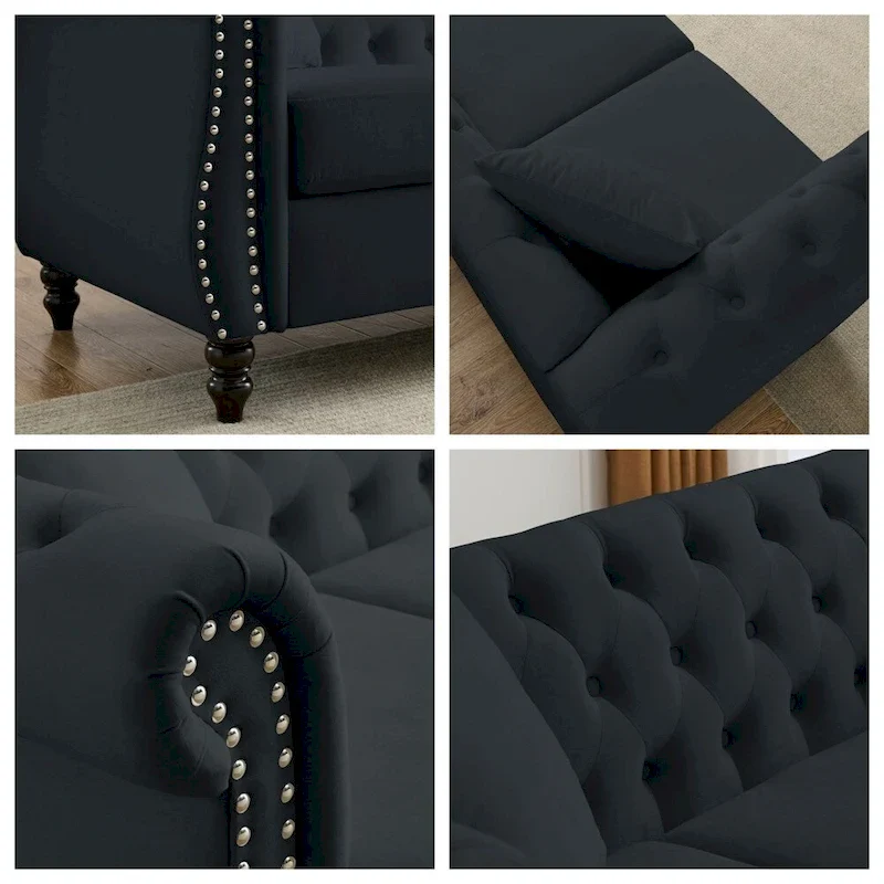 3-Seater Velvet Sofa with Rolled Arms and Nailhead Trim