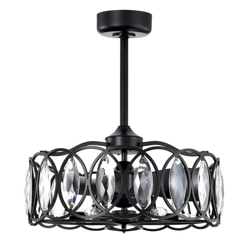 Dakanda 24 Inch Matte Black finish 6 Light, 3 Blade Crystal Ceiling Fandelier with Remote