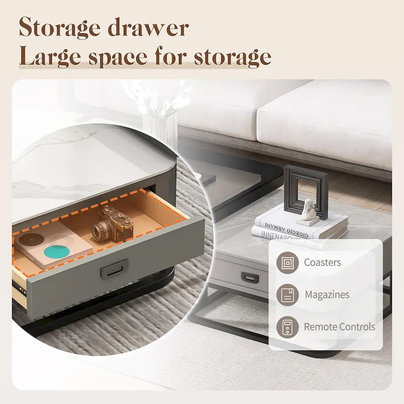 Modern Glass Waterproof Square Nesting Coffee Table with Drawer