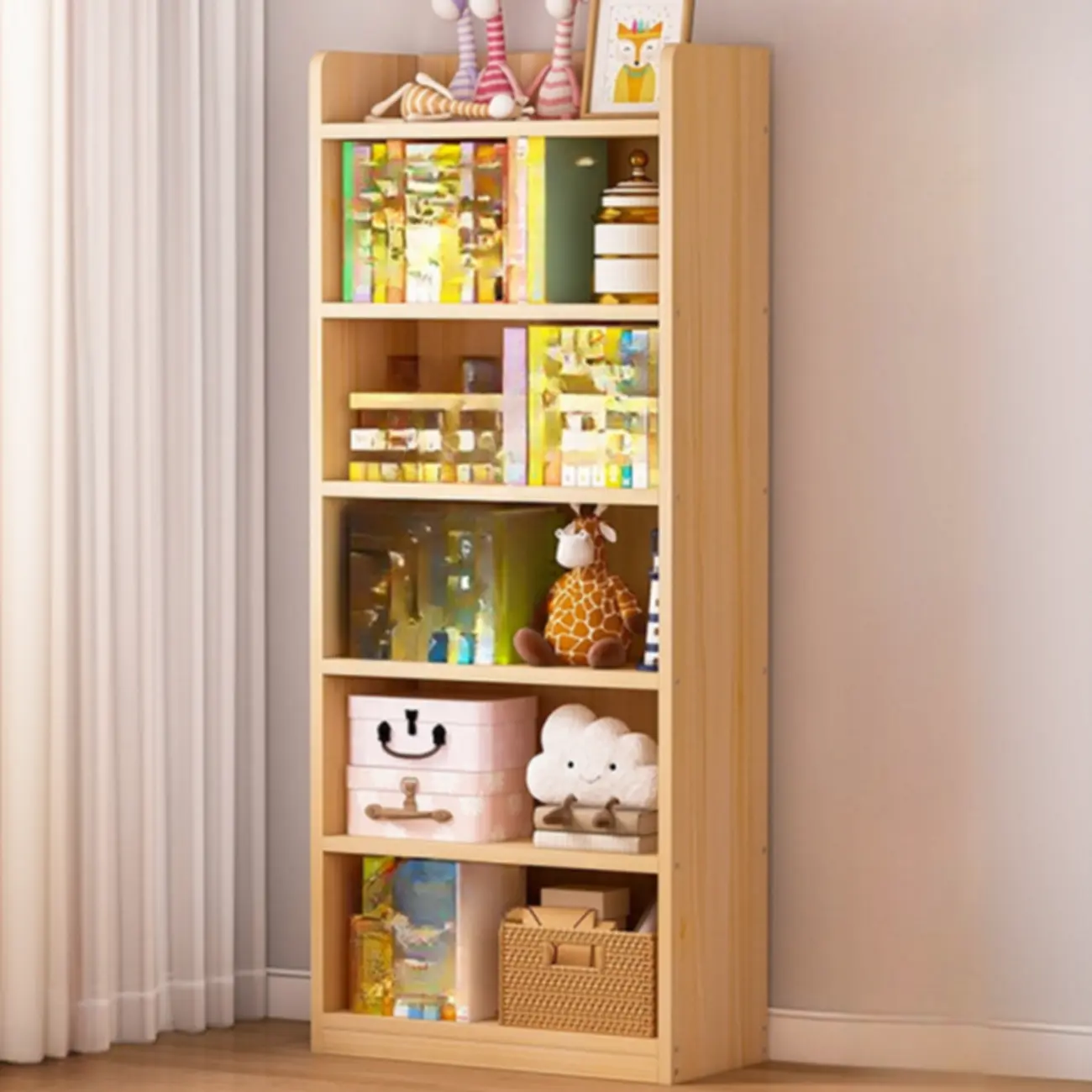 Solid Wood 5-Tier Display Open Shelving Unit Bookcase