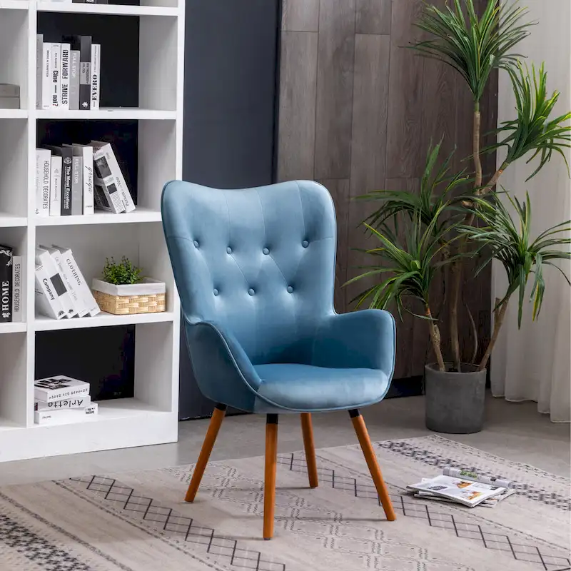 Button-tufted High-back Velvet Accent Chair