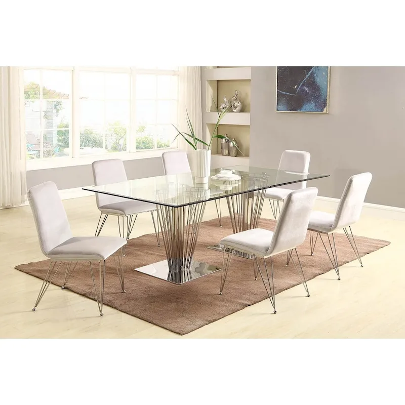 Somette Fiona Rectangular Dining Table with Double Pedestal Base - Silver