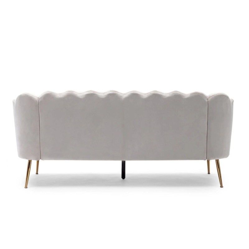 Velvet Channel Stitched 3-seater Sofa with Metal Legs