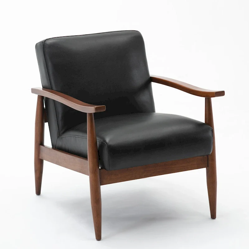 Anna Faux Leather Wood Base Accent Chair