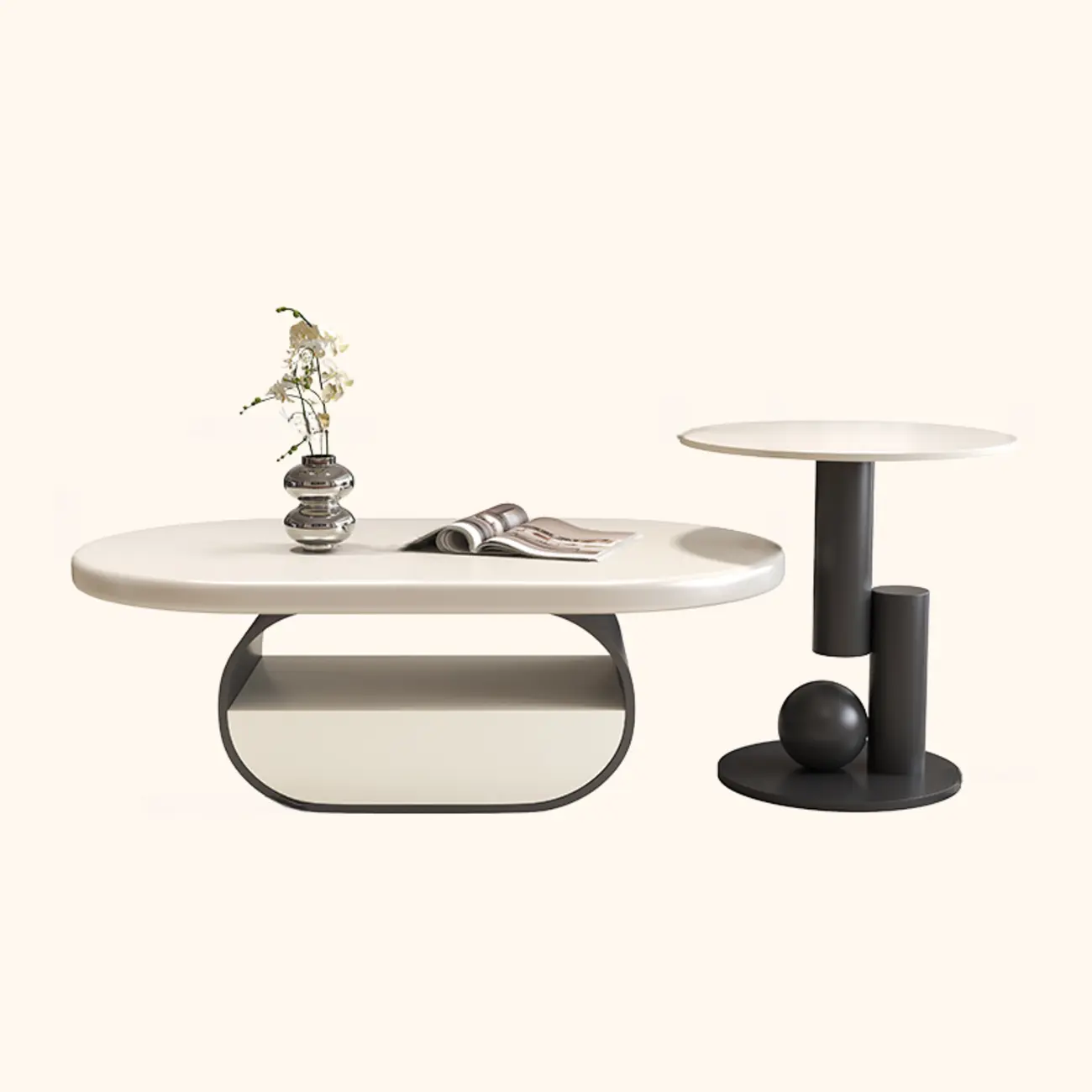 Modern Art Deco Black Wood Pedestal Coffee Table