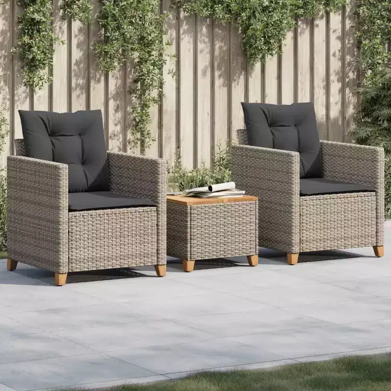 vidaXL Patio Bistro Set Grey PE Rattan Medium Adjustable Feet