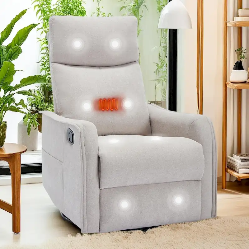 360 Swivel Rocker Recliner Chair with Massage and Lumbar Heating