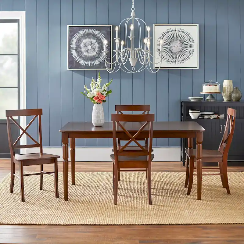 Mid-Century Rubberwood Dining Chair with Faux Leather Seat – Chestnut Wire-Brush