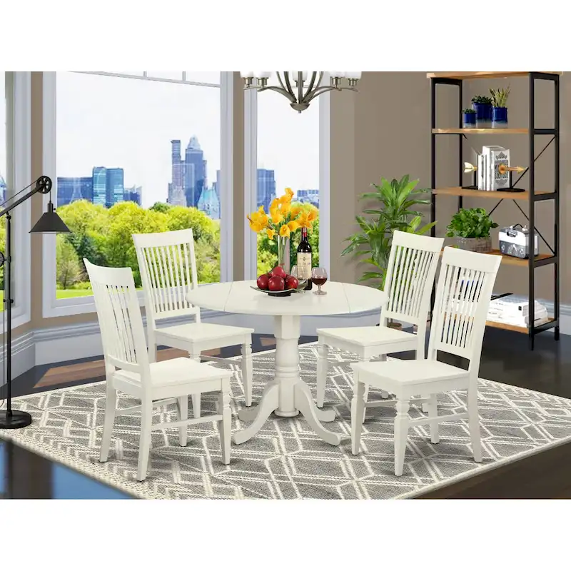 5-Piece Round Dining Table Set with Drop Leaf and 4 Chairs (Finish Options)