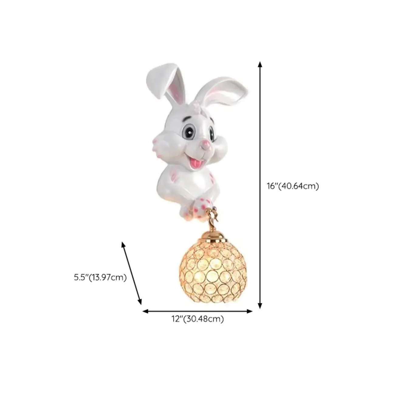 Kids Rabbit-Shaped Resin Wall Sconce with Crystal Shade