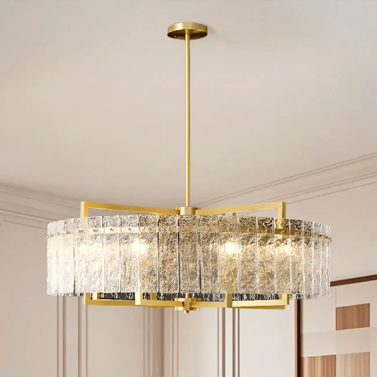 Luxury Crystal Round Chandelier with Glass Lampshade