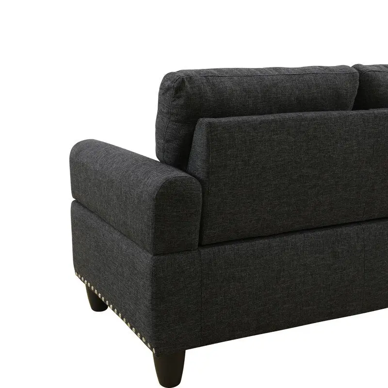 Rivet-Embellished 3-Piece Black Grey Linen Sofa Set - Elevate Your Living Room Style