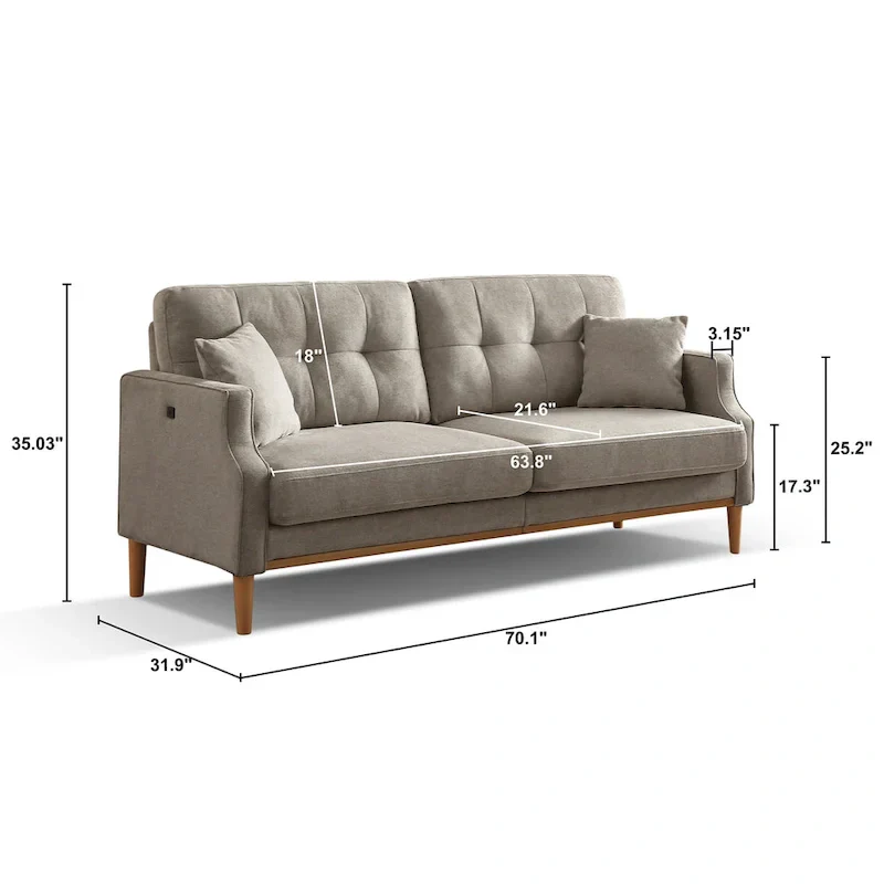 Tufted Loveseat with USB Outlet - 3 Seater