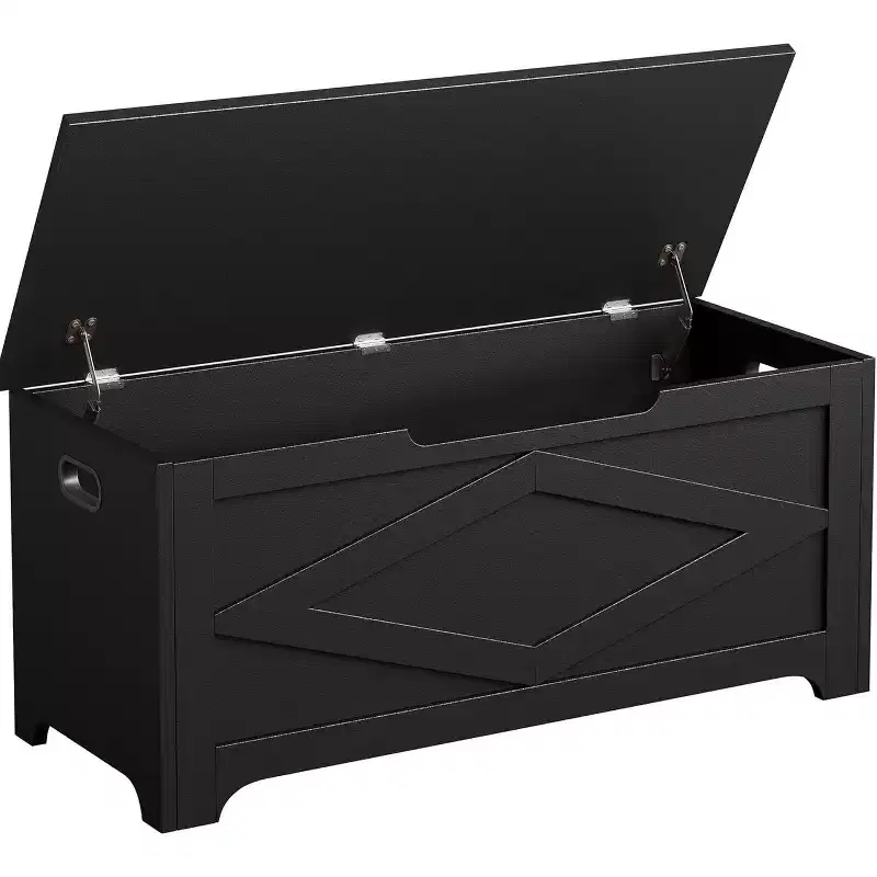 39.4 in Storage Chest, Wooden Storage Bench with Safety Hinges, Easy Assembly, Large Shoe Bench for Entryway, Living Room,Bedroom