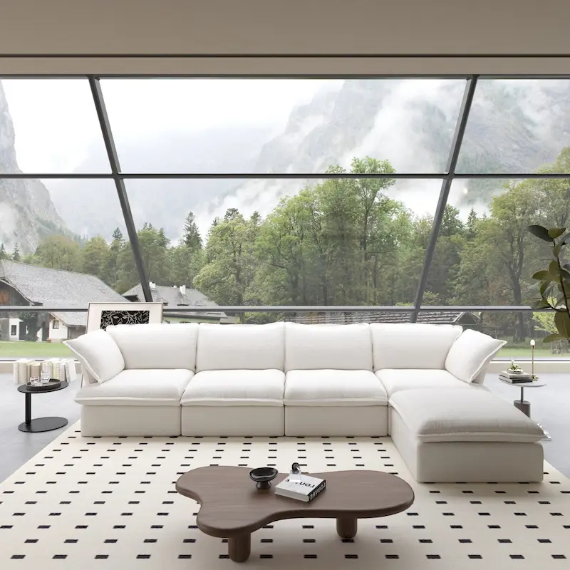 Gray Velvet L-Shape Sectional Sofa - 5 Seat