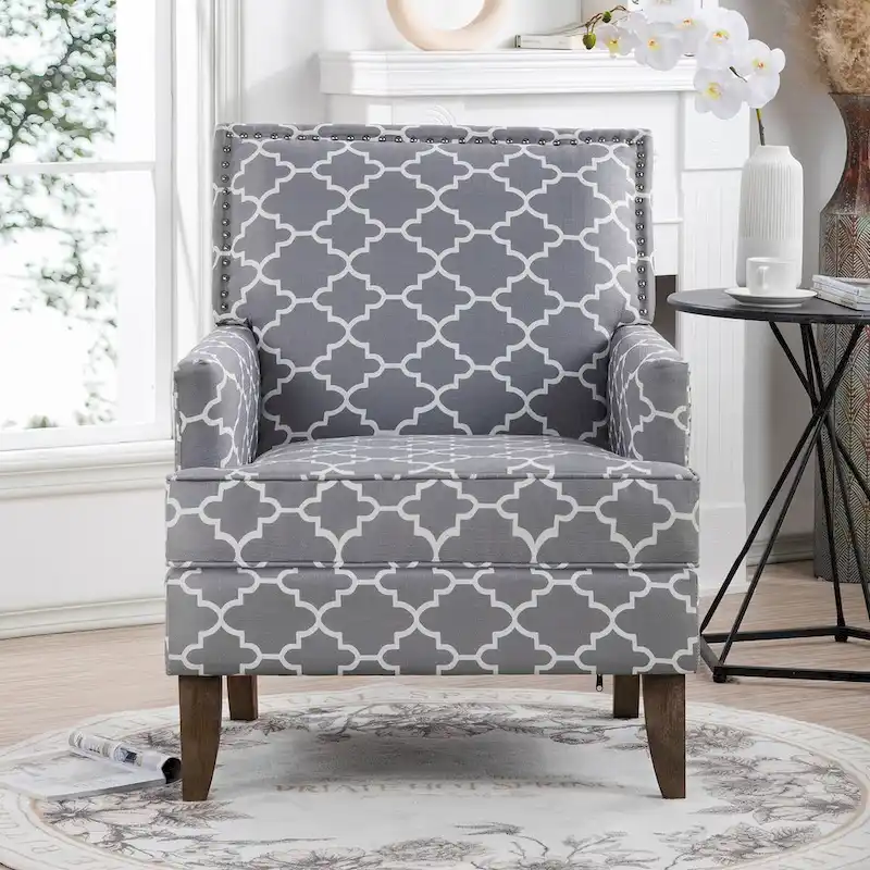 Fabric Upholstered Accent Chairs with Wood Legs