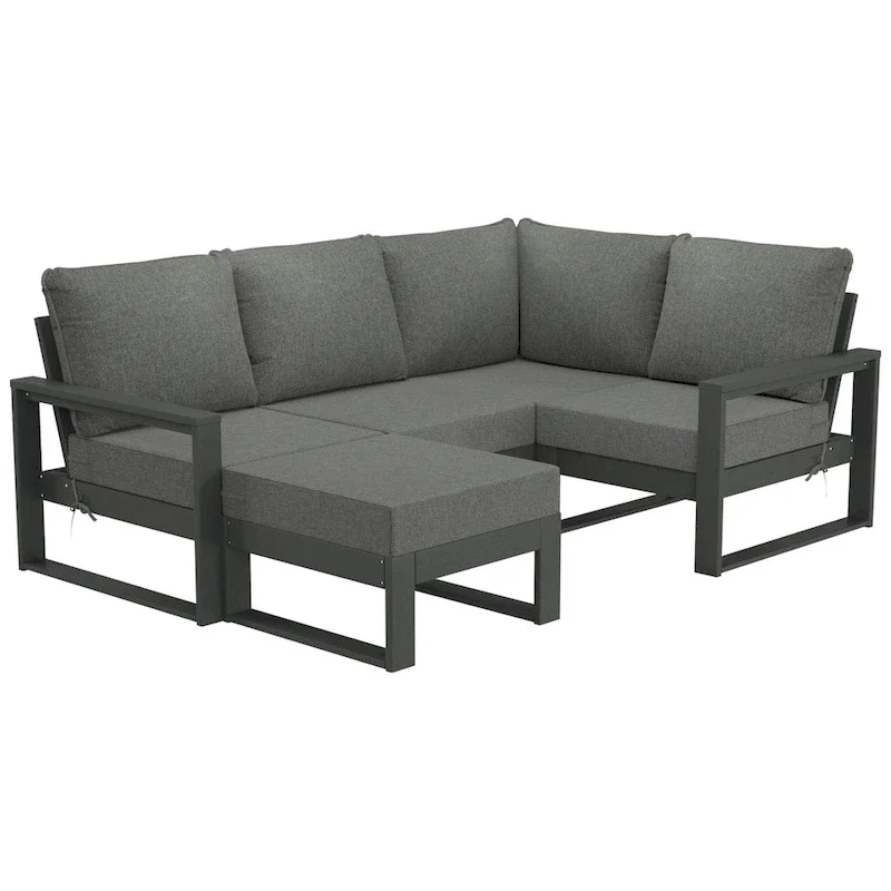Polytrends Endless Patio 5-Piece Deep Seating Set with Ottoman with Gray Frame